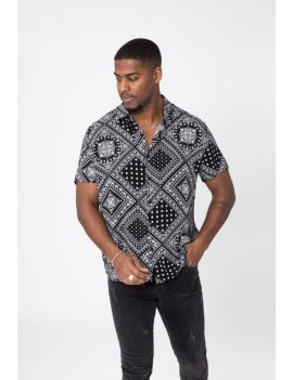 Chemise Homme Manches courtes- Imprimées graphiques noir et blanc