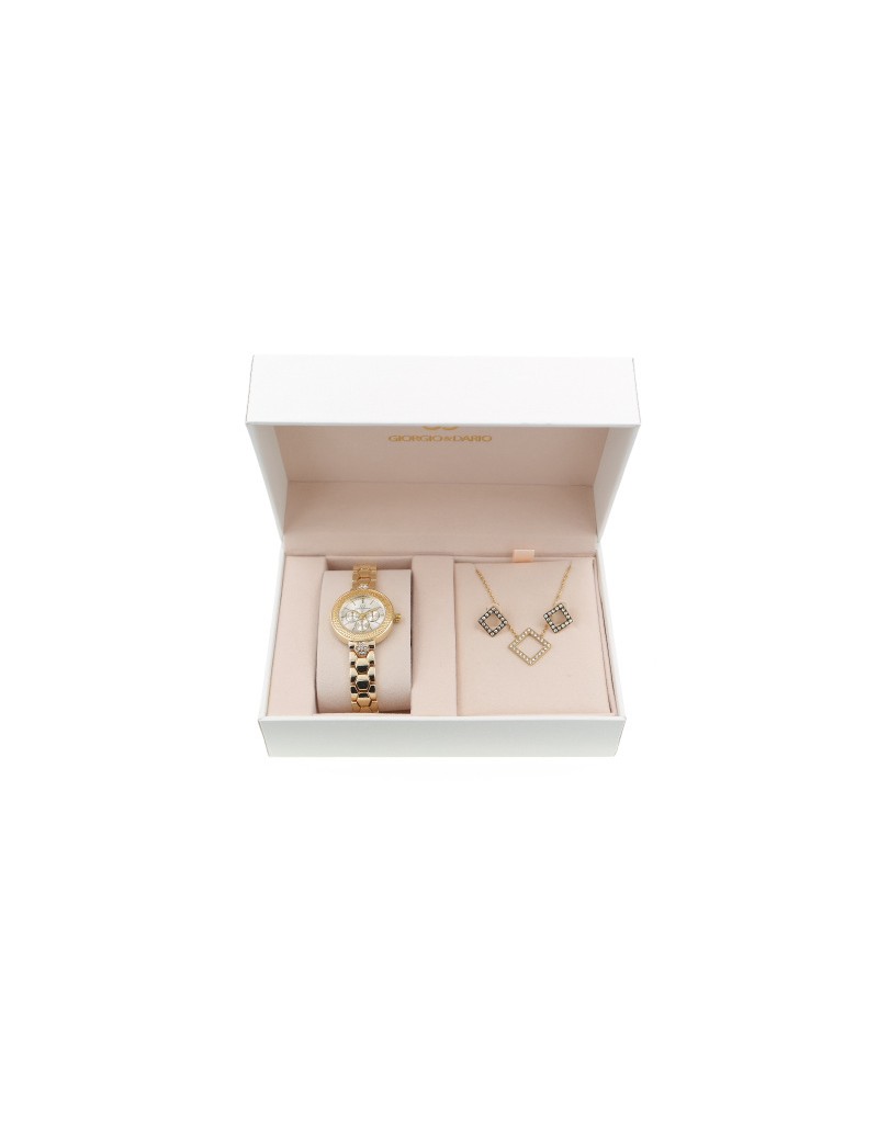 Coffret montre femme et bijoux-losange couleur or